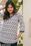 Stylish White Multicolor hand block print cotton kurti for Girls and Women