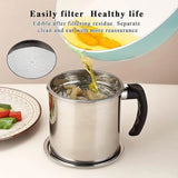 Stainless Steel Oil Pot With Filter & Lid